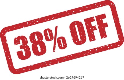 Carimbo vetorial com o texto "38% OFF" — desconto arrojado para campanhas de marketing atraentes