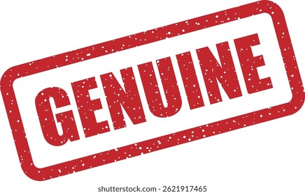 Vector stamp with text “GENUINE” to certify authenticity, real quality, or original items. Ideal for branding, product packaging, and anti-counterfeit measures