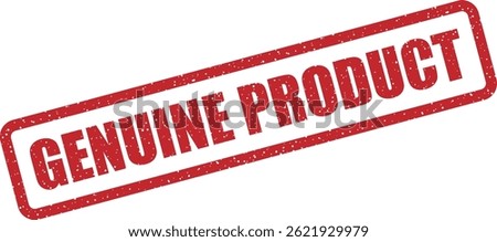 Vector stamp with text “GENUINE PRODUCT” to certify that an item is real, not counterfeit, and meets quality standards