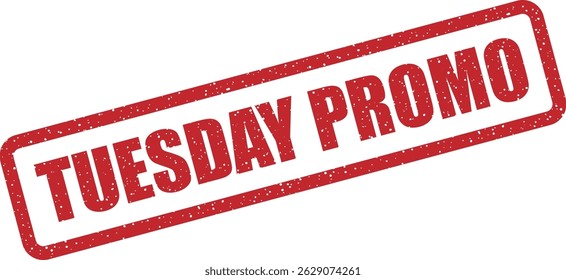 Vector stamp with text “TUESDAY PROMO” designed for banners, social media posts, or ads featuring Tuesday-only promotions and special deals