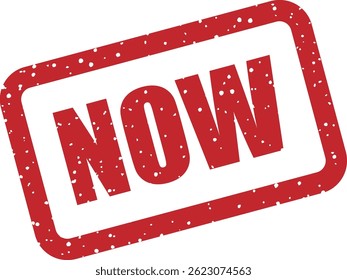 Vector stamp with text “NOW” designed to create urgency or immediate call-to-action in promotions, alerts, or notifications