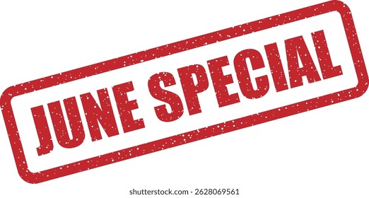 Carimbo vetorial com o texto "JUNE SPECIAL" destacando pacotes de verão exclusivos, ofertas por tempo limitado e pacotes promocionais para junho