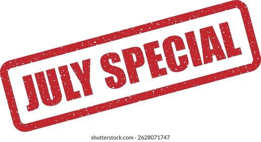 Vector stamp with text “JULY SPECIAL” highlighting exclusive summer bundles, holiday packages, and limited-time offers for July