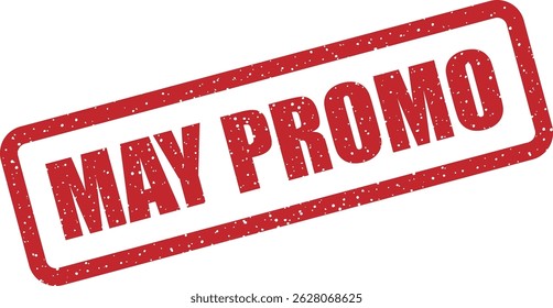 Vector stamp with text “MAY PROMO” marking special marketing campaigns, spring event promotions, and limited-time offers in May