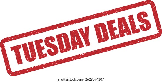 Vector stamp with text “TUESDAY DEALS” showcasing curated discounts and special prices available only on Tuesdays