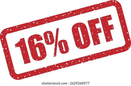 Vector stamp with the text “16% OFF” — solid discount for specific bundles, tax-related sales, or app promos