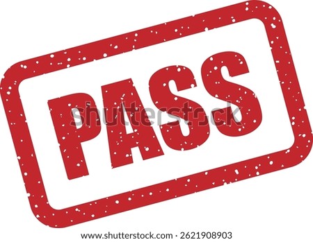 Vector stamp with text “PASS” used for approvals, test results, or confirmations. Perfect for documents, reports, and certification graphics