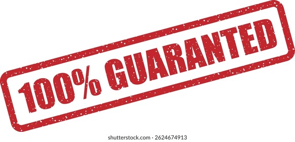 Vector stamp with “100% GUARANTEED” text, used for assurances in product quality, customer satisfaction, or service reliability — ideal for e-commerce or marketing
