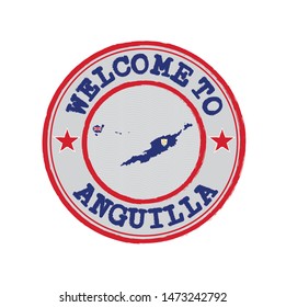 Vector stamp of welcome to Anguilla with map outline of the nation in center. Grunge Rubber Texture Stamp of welcome to Anguilla.