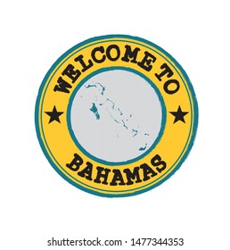 Vector stamp of welcome to Bahamas with map outline of the nation in center. Grunge Rubber Texture Stamp of welcome to Bahamas.
