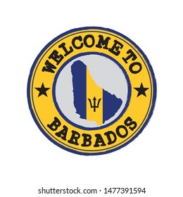 Vector stamp of welcome to Barbados with map outline of the nation in center. Grunge Rubber Texture Stamp of welcome to Barbados.