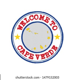 Vector stamp of welcome to Cape Verde with map outline of the nation in center. Grunge Rubber Texture Stamp of welcome to Cape Verde.