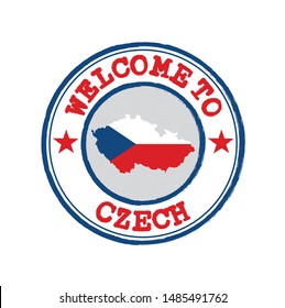 Vector stamp of welcome to Czech Republic with map outline of the nation in center. Grunge Rubber Texture Stamp of welcome to Czech.
