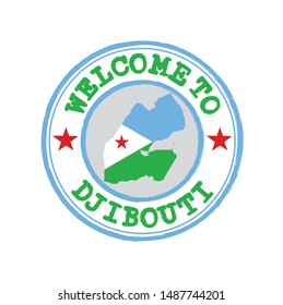 Vector stamp of welcome to Djibouti with map outline of the nation in center. Grunge Rubber Texture Stamp of welcome to Djibouti.