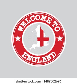 Vector stamp of welcome to England with map outline of the nation in center. Grunge Rubber Texture Stamp of welcome to England.