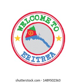 Vector stamp of welcome to Eritrea with map outline of the nation in center. Grunge Rubber Texture Stamp of welcome to Eritrea.
