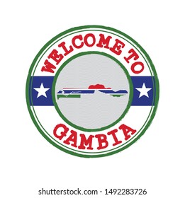 Vector stamp of welcome to Gambia with map outline of the nation in center. Grunge Rubber Texture Stamp of welcome to Gambia.