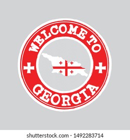 Vector stamp of welcome to Georgia with map outline of the nation in center. Grunge Rubber Texture Stamp of welcome to Georgia.