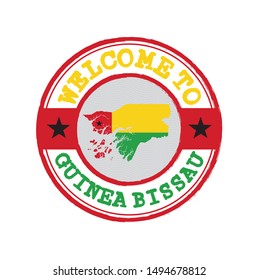 Vector stamp of welcome to Guinea Bissau with map outline of the nation in center. Grunge Rubber Texture Stamp of welcome to Guinea Bissau.