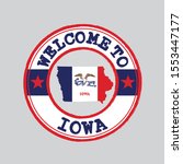 Vector stamp of welcome to Iowa with map outline of the nation in center. the states of America. Grunge Rubber Texture Stamp of welcome to Iowa.