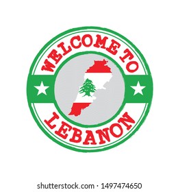 Vector stamp of welcome to Lebanon with map outline of the nation in center. Grunge Rubber Texture Stamp of welcome to Lebanon.