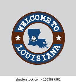 Vector stamp of welcome to Louisiana with map outline of the nation in center. the states of America. Grunge Rubber Texture Stamp of welcome to Louisiana.