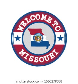 Vector stamp of welcome to Missouri with map outline of the states in center. the states of America. Grunge Rubber Texture Stamp of welcome to Missouri.