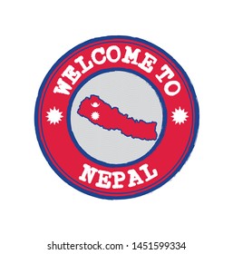 Vector Stamp of welcome to Nepal  with nation flag on map outline in the center. Grunge Rubber Texture Stamp of welcome to Nepal.