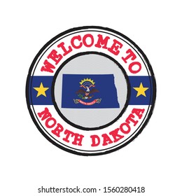 Vector stamp of welcome to North Dakota with map outline of the states in center. the states of America. Grunge Rubber Texture Stamp of welcome to North Dakota.