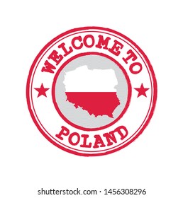 Vector stamp of welcome to Poland with map outline of the Polska in center. Grunge Rubber Texture Stamp of welcome to Poland.