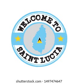 Vector stamp of welcome to Saint Lucia with map outline of the nation in center. Grunge Rubber Texture Stamp of welcome to Saint Lucia.