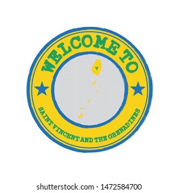 Vector stamp of welcome to Saint Vincent with map outline of the nation in center. Grunge Rubber Texture Stamp of welcome to Saint Vincent and the Grenadines.