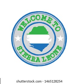 Vector stamp of welcome to Sierra leone with map outline of the nation in center. Grunge Rubber Texture Stamp of welcome to Sierra leone.