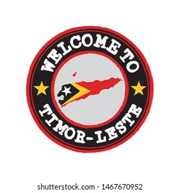 Vector stamp of welcome to Timor Leste with map outline of the nation in center. Grunge Rubber Texture Stamp of welcome to Timor Leste.