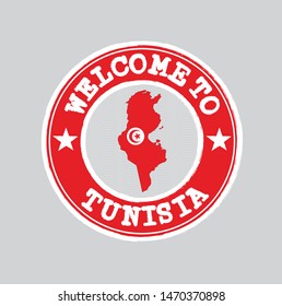 Vector stamp of welcome to Tunisia with map outline of the nation in center. Grunge Rubber Texture Stamp of welcome to Tunisia.