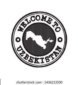 Vector Stamp of welcome to Uzbekistan with nation map outline in the center. Grunge Rubber Texture Stamp of welcome to Uzbekistan.