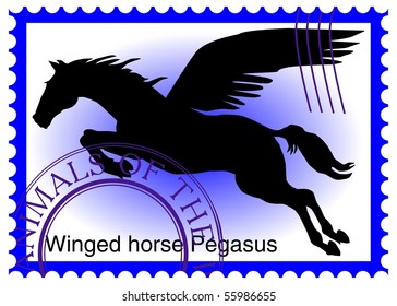 vector stamp with winged horse Pegasus eps10