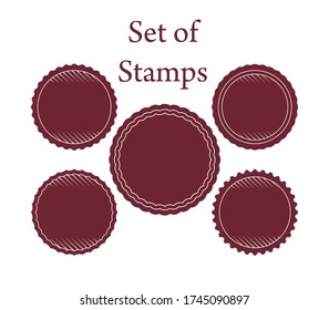 Vector Stamp without text. Set of Stamps. Red Stamps. Grunge Rubber Texture Stamp. Distressed Stamp Texture. Post Stamp Collection. Vector Stamps. Circle Stamps.