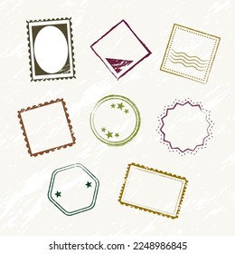 Vector stamp without text. A set of multi-colored and multi-figured stamps. Erased texture stamp. Distressed stamp textures. Collection of postage stamps. Vector Stamps.