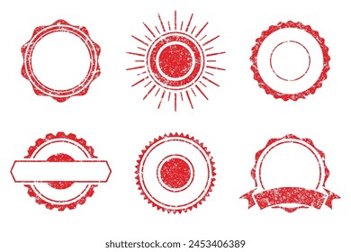 Vector Stamp without text. Set of Stamps. Red Stamps. Grunge Rubber Texture Stamp. Distressed Stamp Texture. Post Stamp Collection. Vector Stamps. Circle Stamps.