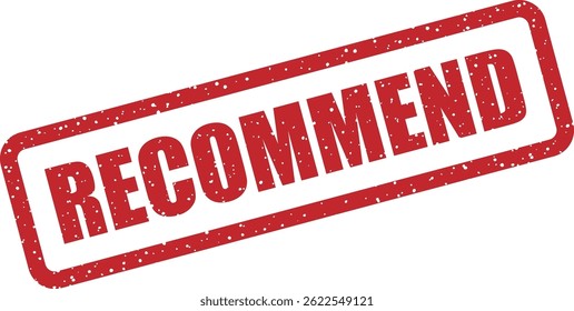 Vector stamp with the word “RECOMMEND” to highlight advised actions, preferred choices, or professional suggestions