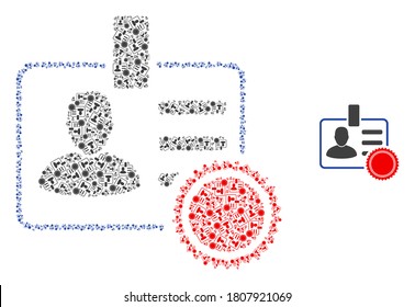 Vector stamped user badge mosaic is formed with repeating recursive stamped user badge parts. Recursive mosaic from stamped user badge.
