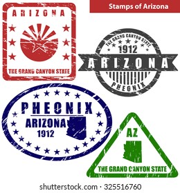 Vector stamps of Arizona state in United States with map and nickname - The Grand Canyon State