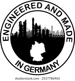 Vector stamps Engineered and made in Germany- Seal of quality and technology - Innovation in the industry - Silhouette - Production and development - German map