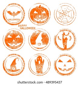 Vector stamps for Halloween in orange color