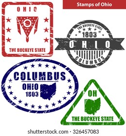 Vector stamps of Ohio state in United States with map and nickname - The Buckeye State