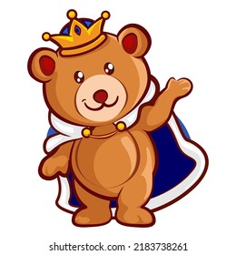 Vector Standing Teddy Bear Wearing Crown And Plush Robe