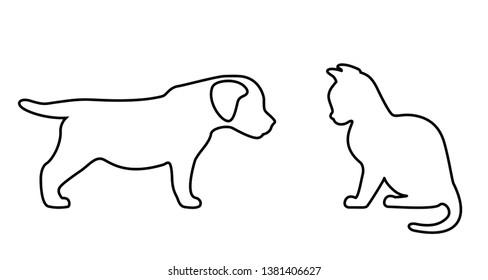 vector stands and gaze cat and dog