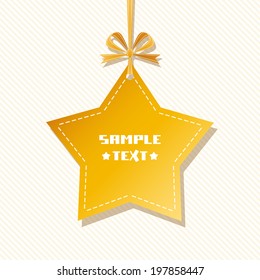 Vector star banner. Gold background with ribbon and bow. Decorative illustration for print, web