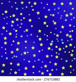 Vector Star Blue Sky Background. Yellow Blue Starry Texture.